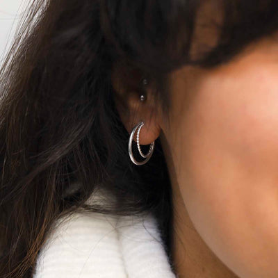 ML744 Sterling Silver Twist and Shout Stud Hoops Model