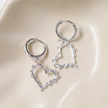 ML969 STERLING SILVER BEADED HEART DANGLY HOOPS new
