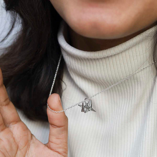 MZA057 Sterling Silver Polished Origami Crane Necklace Model 2 copy