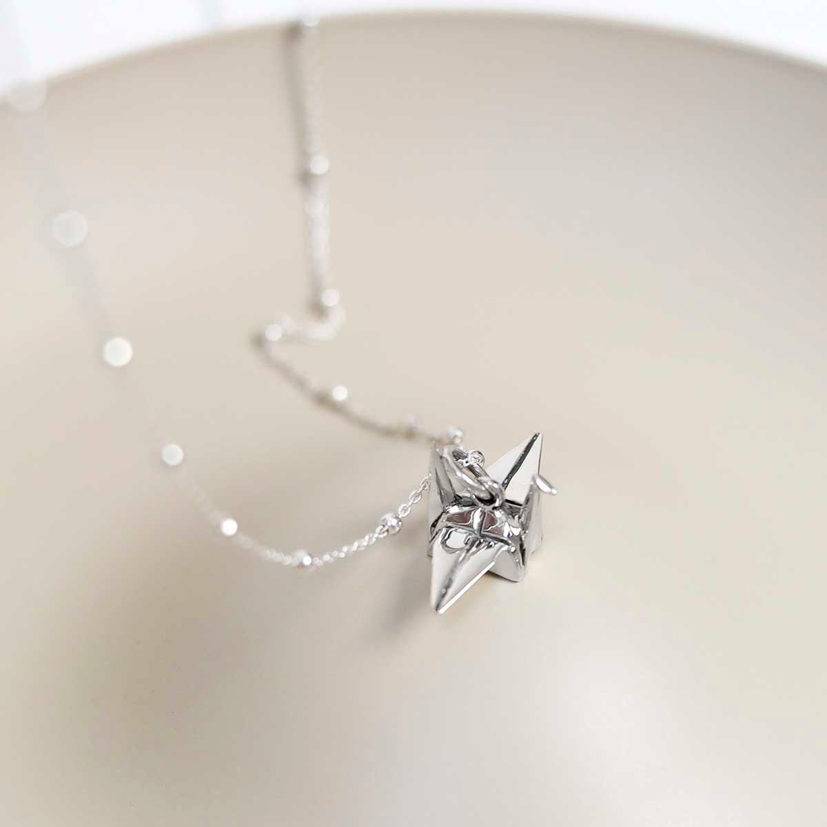 Sterling Silver Polished Origami Crane Necklace