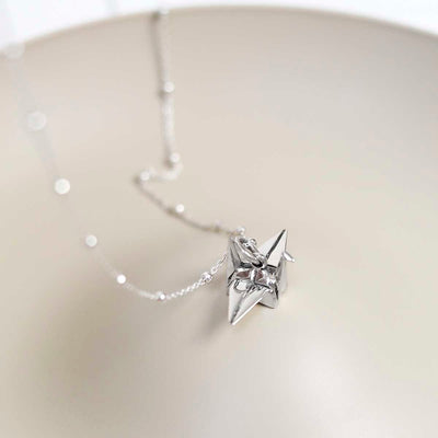 MZA057 Sterling Silver Polished Origami Crane Necklace 2