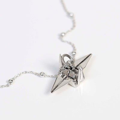 MZA057 Sterling Silver Polished Origami Crane Necklace 1