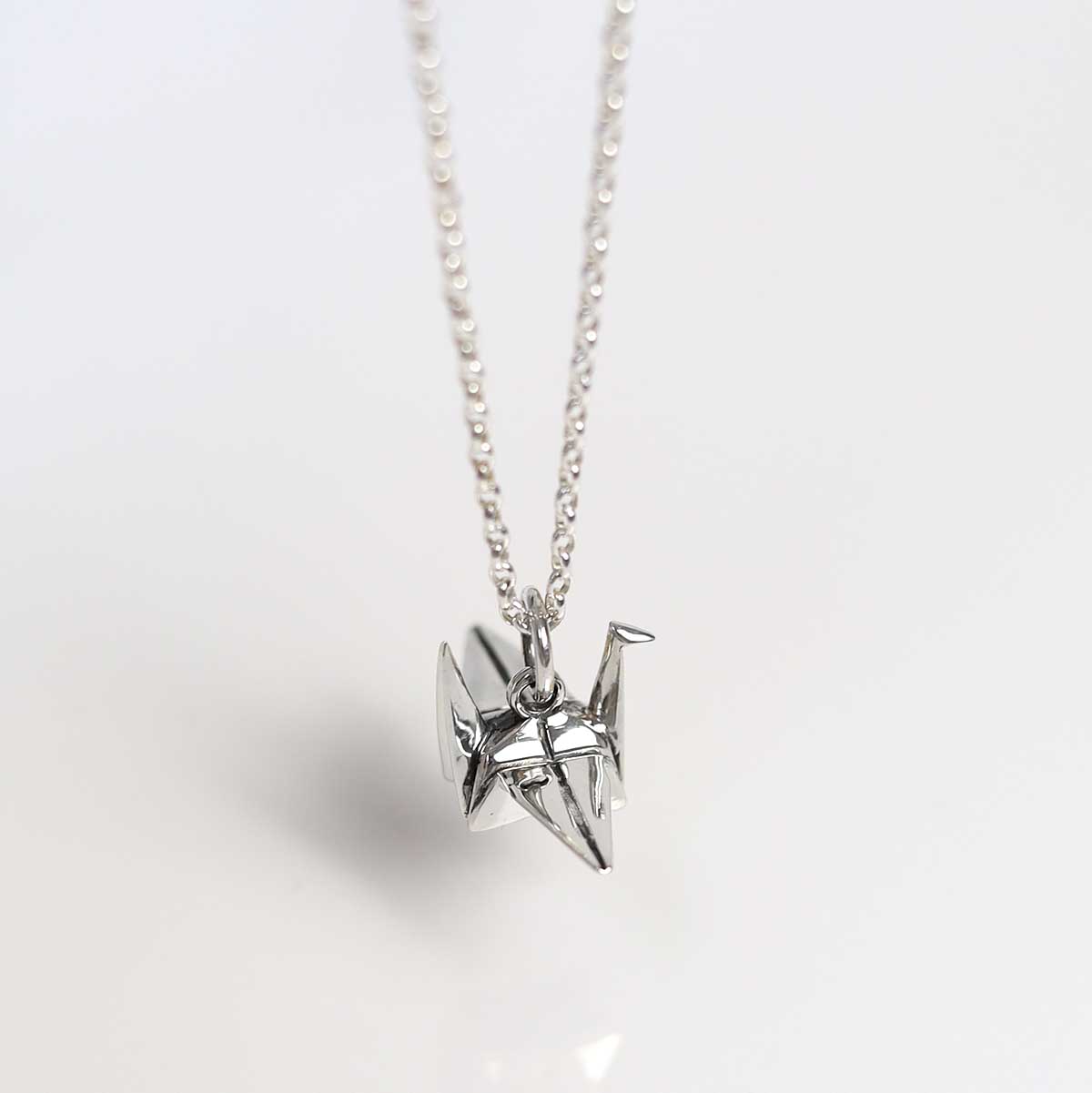 Sterling Silver Polished Origami Crane Necklace