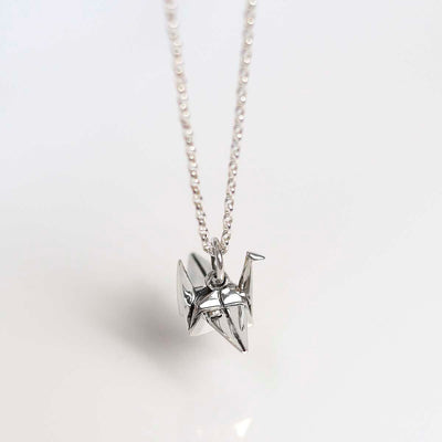 MZA057 Sterling Silver Polished Origami Crane Necklace 3