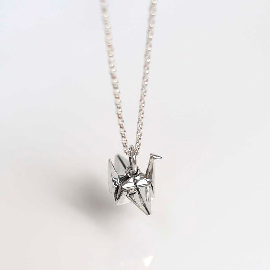 MZA057 Sterling Silver Polished Origami Crane Necklace 3
