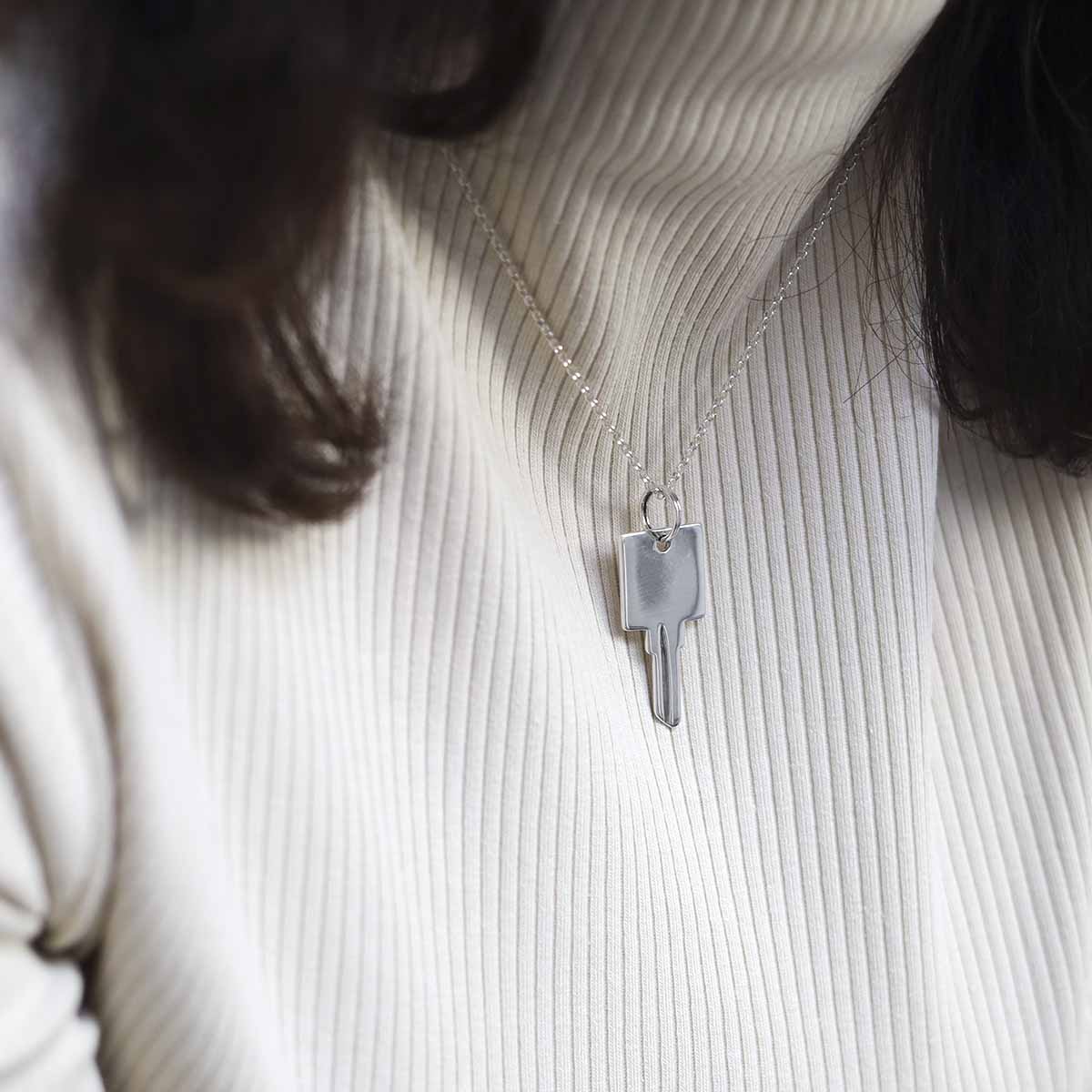 Sterling Silver Key Necklace (Large)