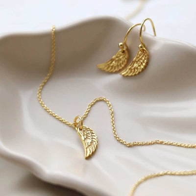 MB156PG _Gold Plated Sterling Silver Angel Wing Necklace_ set new