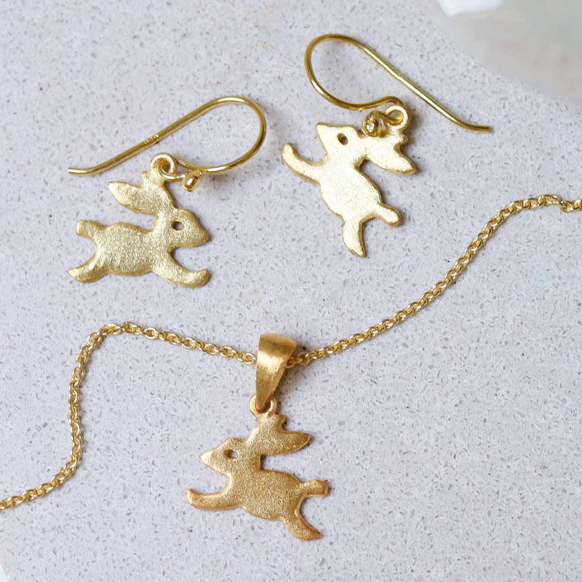 Gold Plated Sterling Silver Bouncing Bunny Necklace