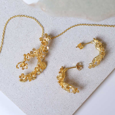MB081PG _Gold Plated Forget Me Not Cluster Necklace_set