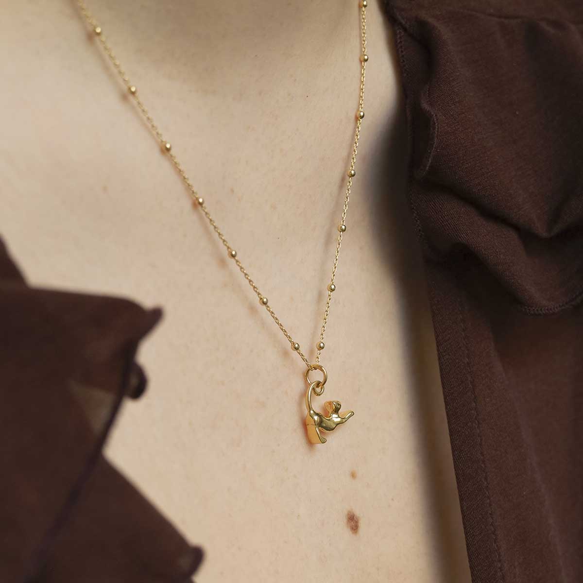 Gold Plated Sterling Silver Cat Necklace