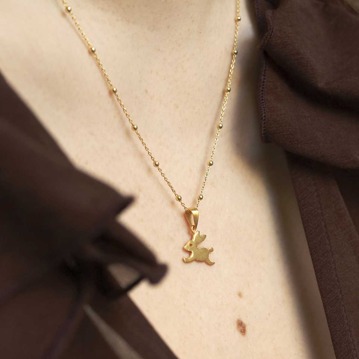 Gold Plated Sterling Silver Bouncing Bunny Necklace