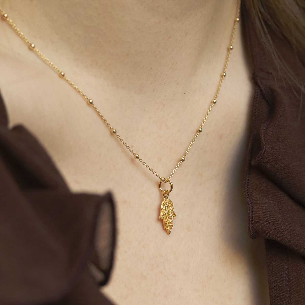 Gold Plated Sterling Silver Fatima Hand Necklace