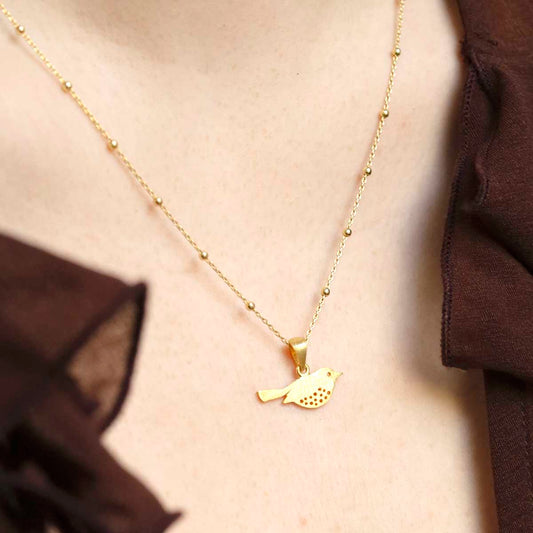 MB155PG_Gold Plated Sterling Silver Little Bird Necklace_Model new