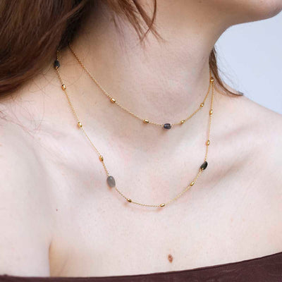 MT02_Sterling Silver Gold Plated Labradorite Necklace:Bracelet_Model
