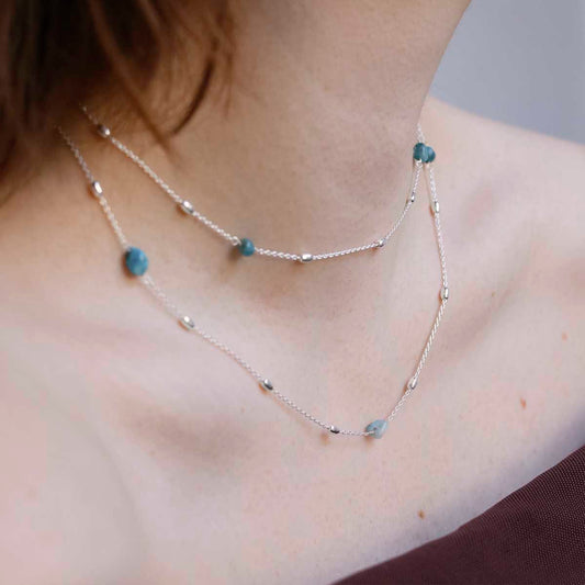 MT07_Sterling Silver Apatite Necklace:Bracelet_Model