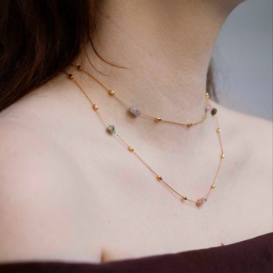 MT04_Sterling Silver Gold Plated Multicolour Tourmaline Necklace:Bracelet_Model