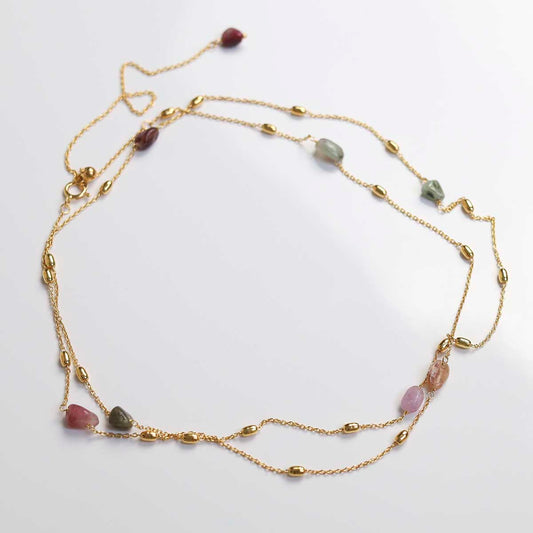 MT04_Sterling Silver Gold Plated Multicolour Tourmaline Necklace:Bracelet_2