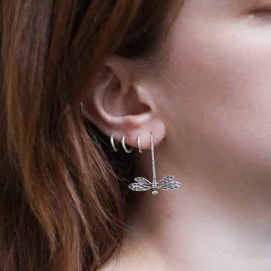 MC160E_Sterling Silver Dragonfly Drop Earrings_model new