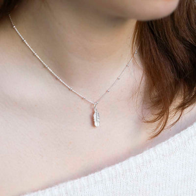 MB078P_Sterling Silver Feather Necklace_ model new