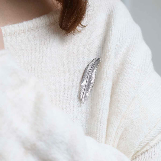 MC175_Sterling Silver Feather Brooch_model new