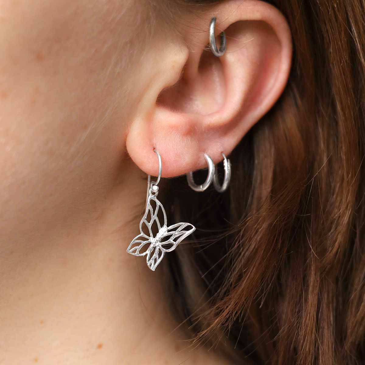 Sterling Silver Butterfly Drop Earrings