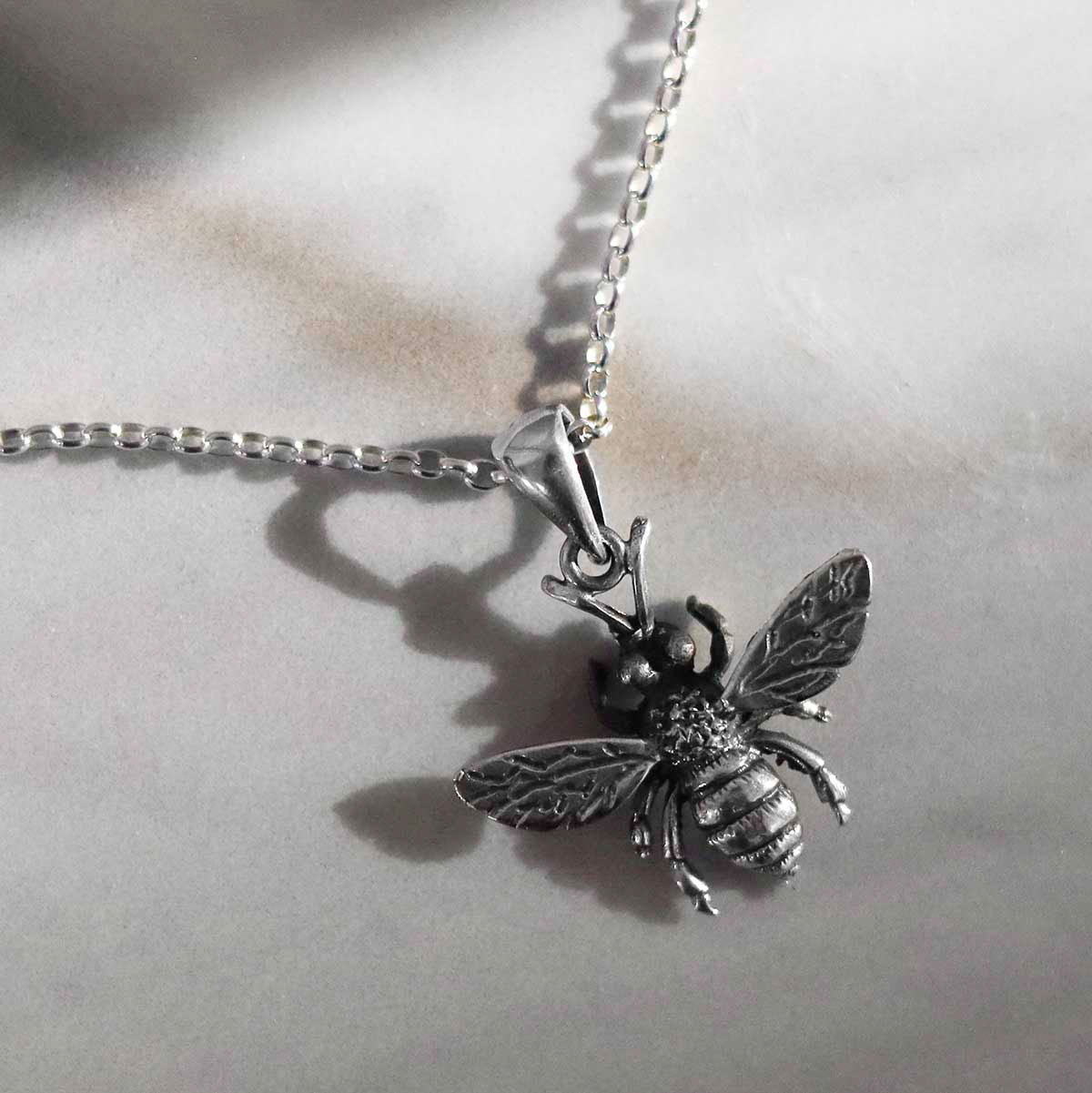 Sterling Silver Oxidised Honey Bee Necklace