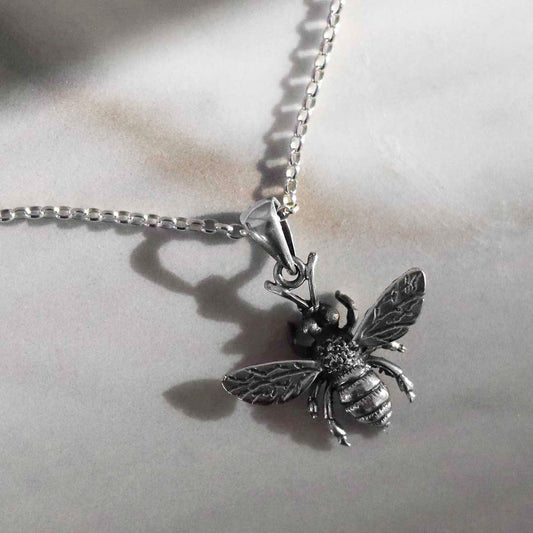 MB218_Sterling Silver Oxidised Honey Bee Necklace_4 new