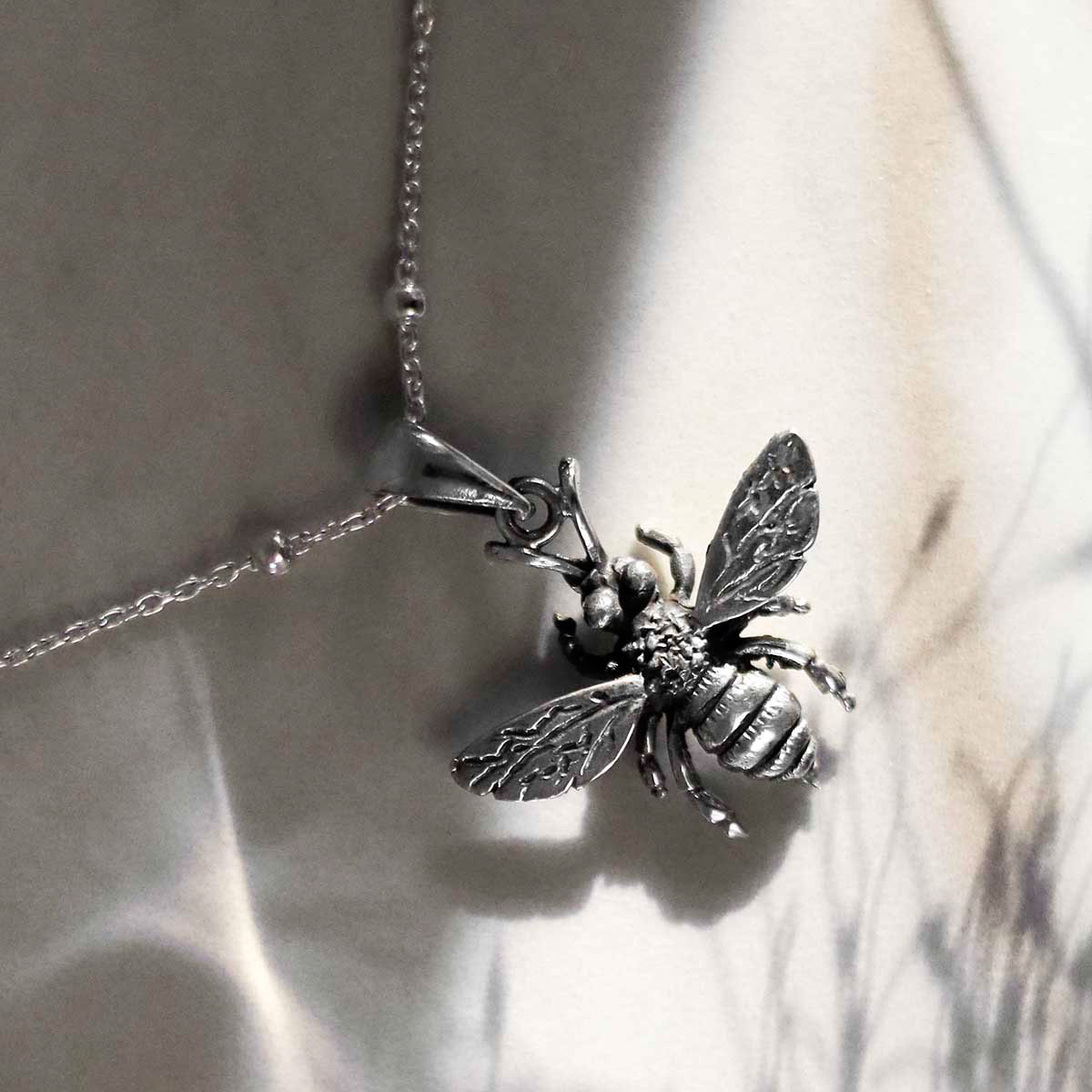 Sterling Silver Oxidised Honey Bee Necklace