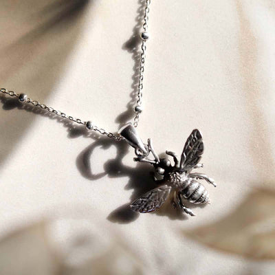 MB218_Sterling Silver Oxidised Honey Bee Necklace_new