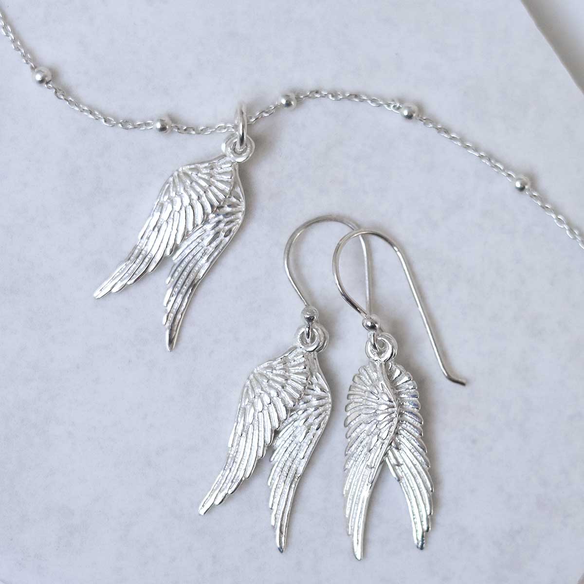 Sterling Silver Angel Wings Dangly Earrings
