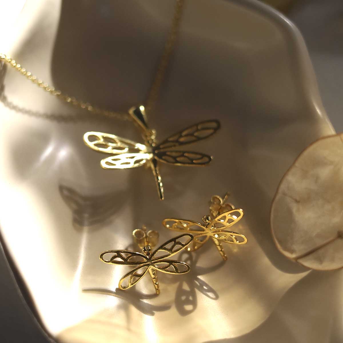 Gold Plated Sterling Silver Dragonfly Necklace