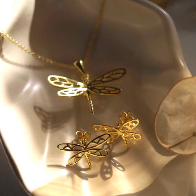 MB143PG_Gold Plated Sterling Silver Dragonfly Necklace_set