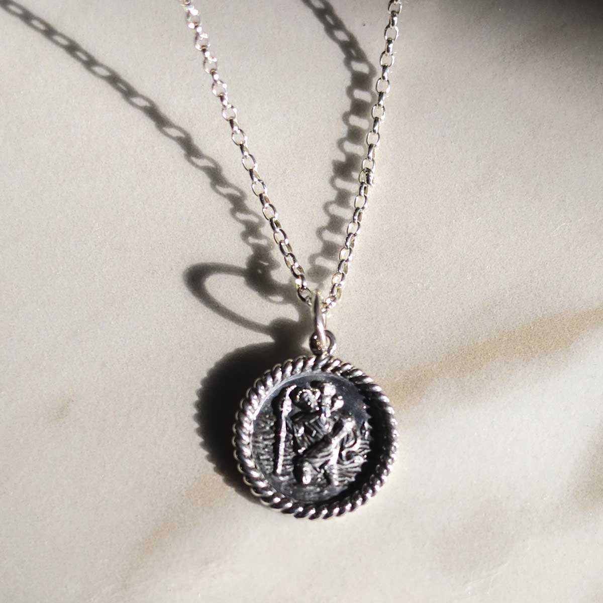 Engravable Sterling Silver Round St Christopher Necklace
