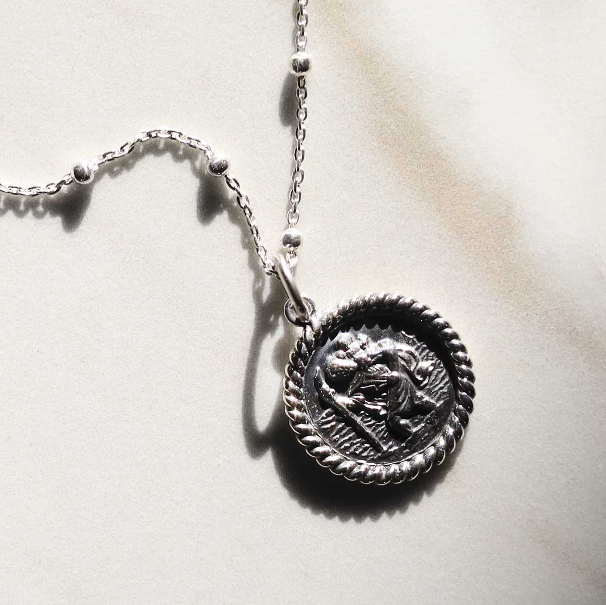 Engravable Sterling Silver Round St Christopher Necklace