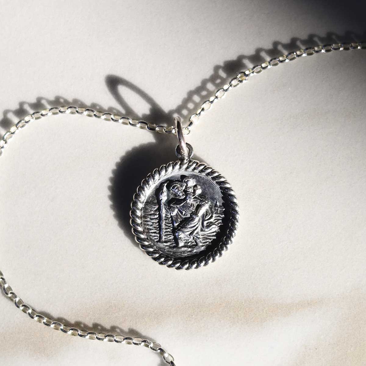 Engravable Sterling Silver Round St Christopher Necklace
