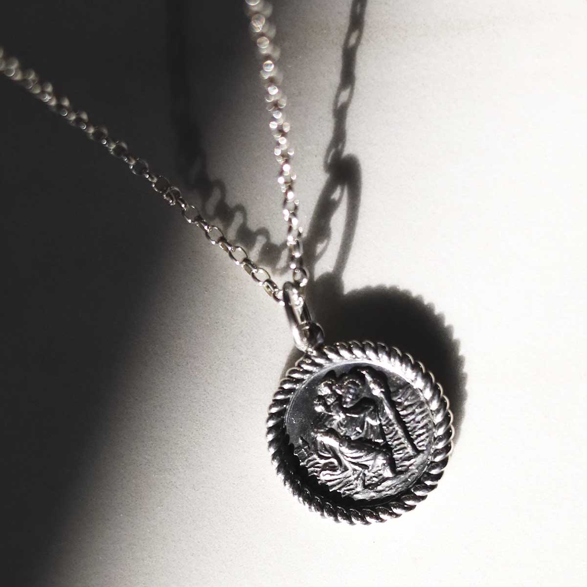 Engravable Sterling Silver Round St Christopher Necklace