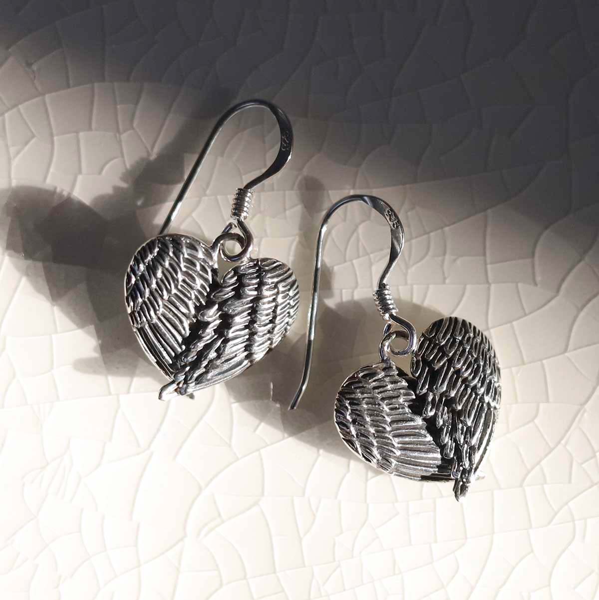 Sterling Silver Love Wings Dangly Earrings