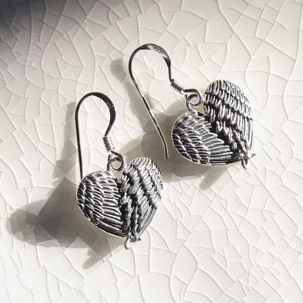 Sterling Silver Love Wings Dangly Earrings
