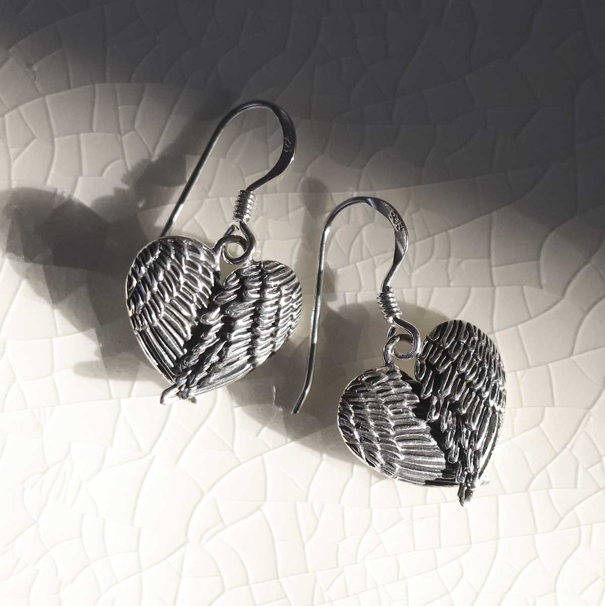 Sterling Silver Love Wings Dangly Earrings