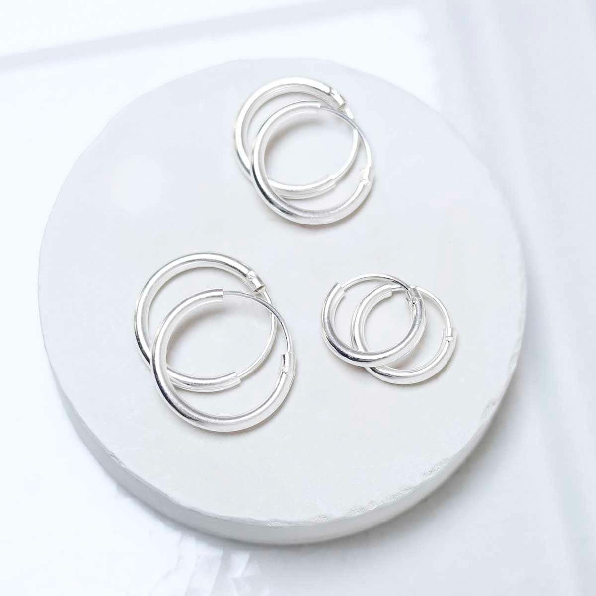 Sterling Silver Set of Three Different Sized Hoop Earrings / 1.8mm thick / 12mm, 14mm and 16mm sleepers / super saver hoop pack