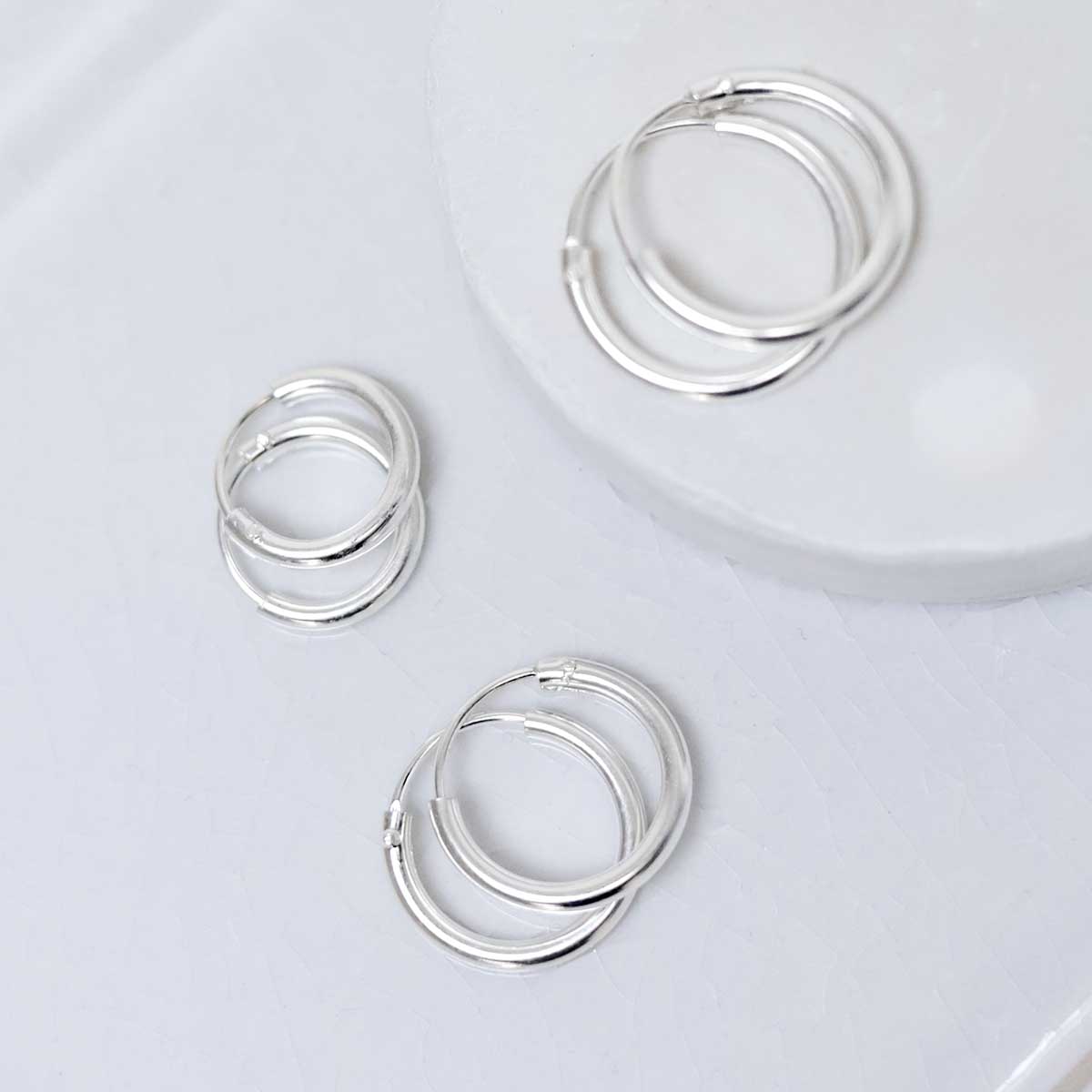 Sterling Silver Set of Three Different Sized Hoop Earrings / 1.8mm thick / 12mm, 14mm and 16mm sleepers / super saver hoop pack