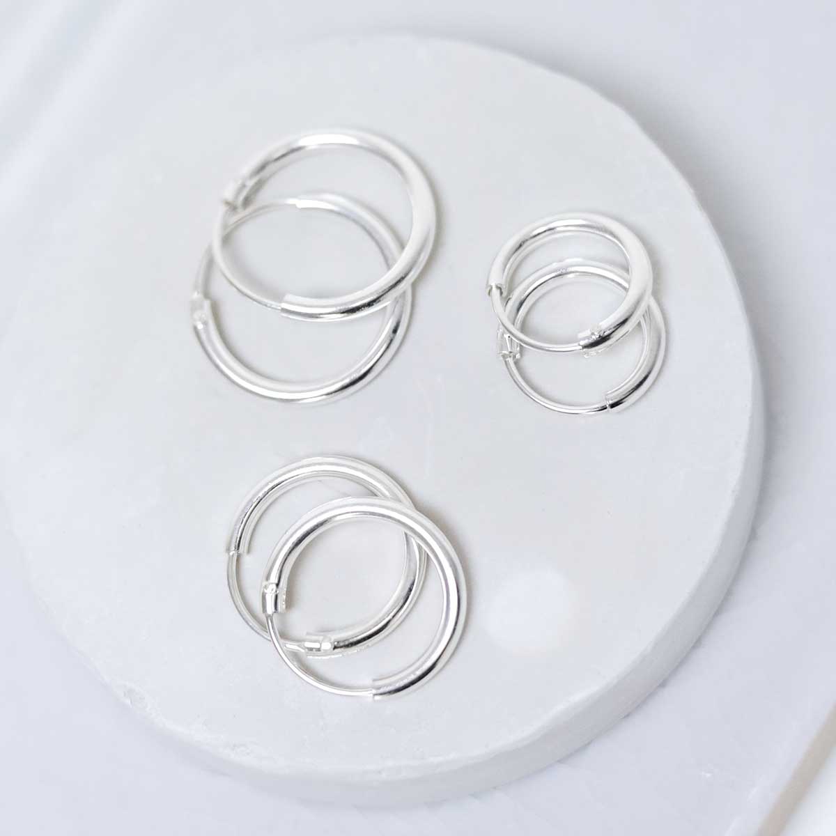 Sterling Silver Set of Three Different Sized Hoop Earrings / 1.8mm thick / 12mm, 14mm and 16mm sleepers / super saver hoop pack
