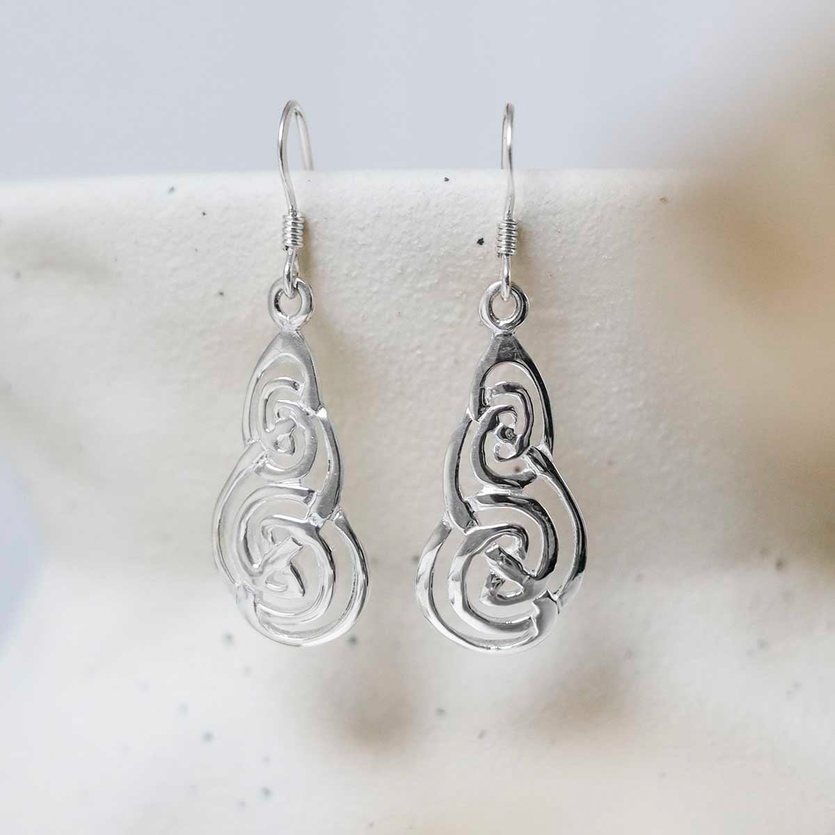Sterling Silver Celtic Long Loops Dangly Earrings