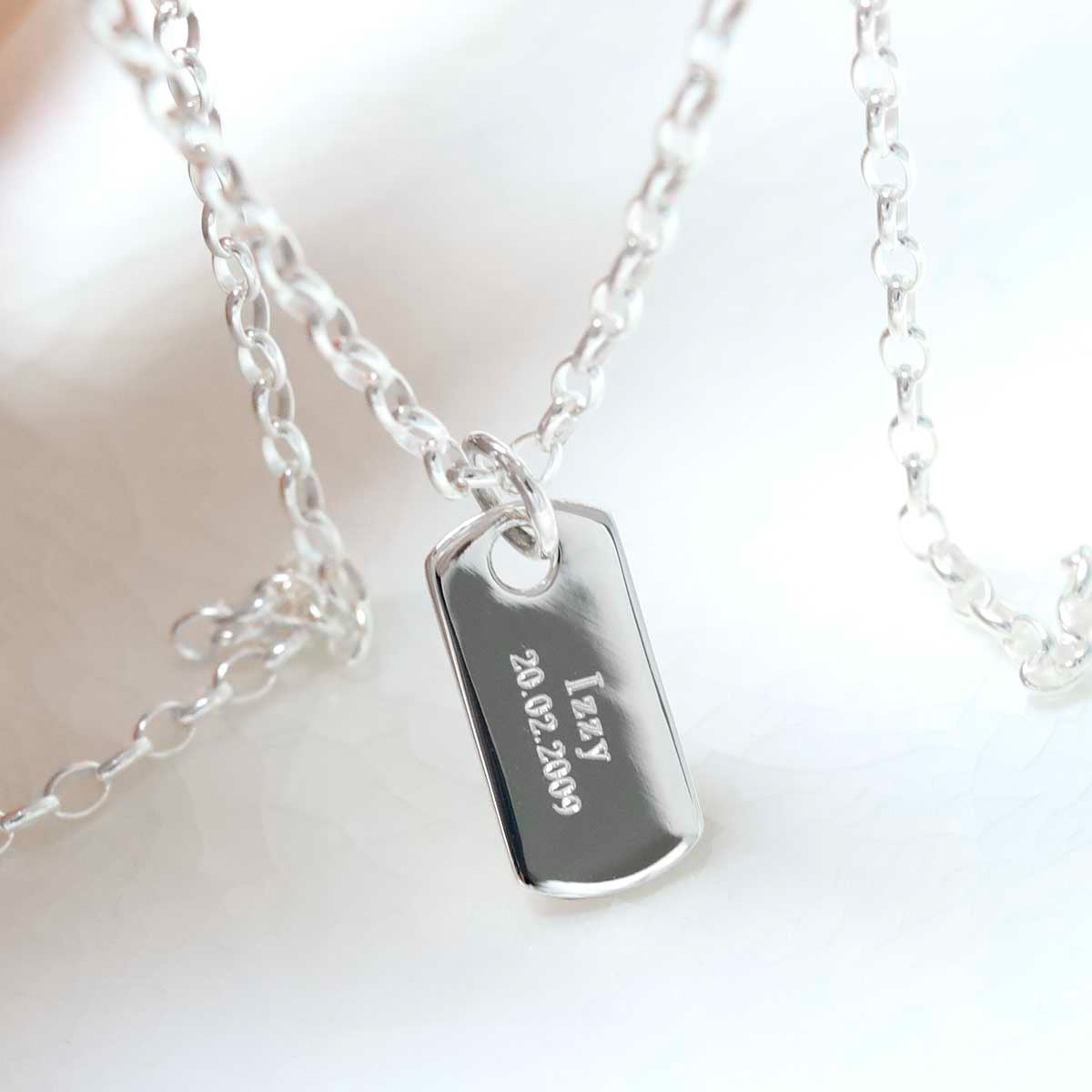 Sterling Silver Small Solid Dog Tag Necklace