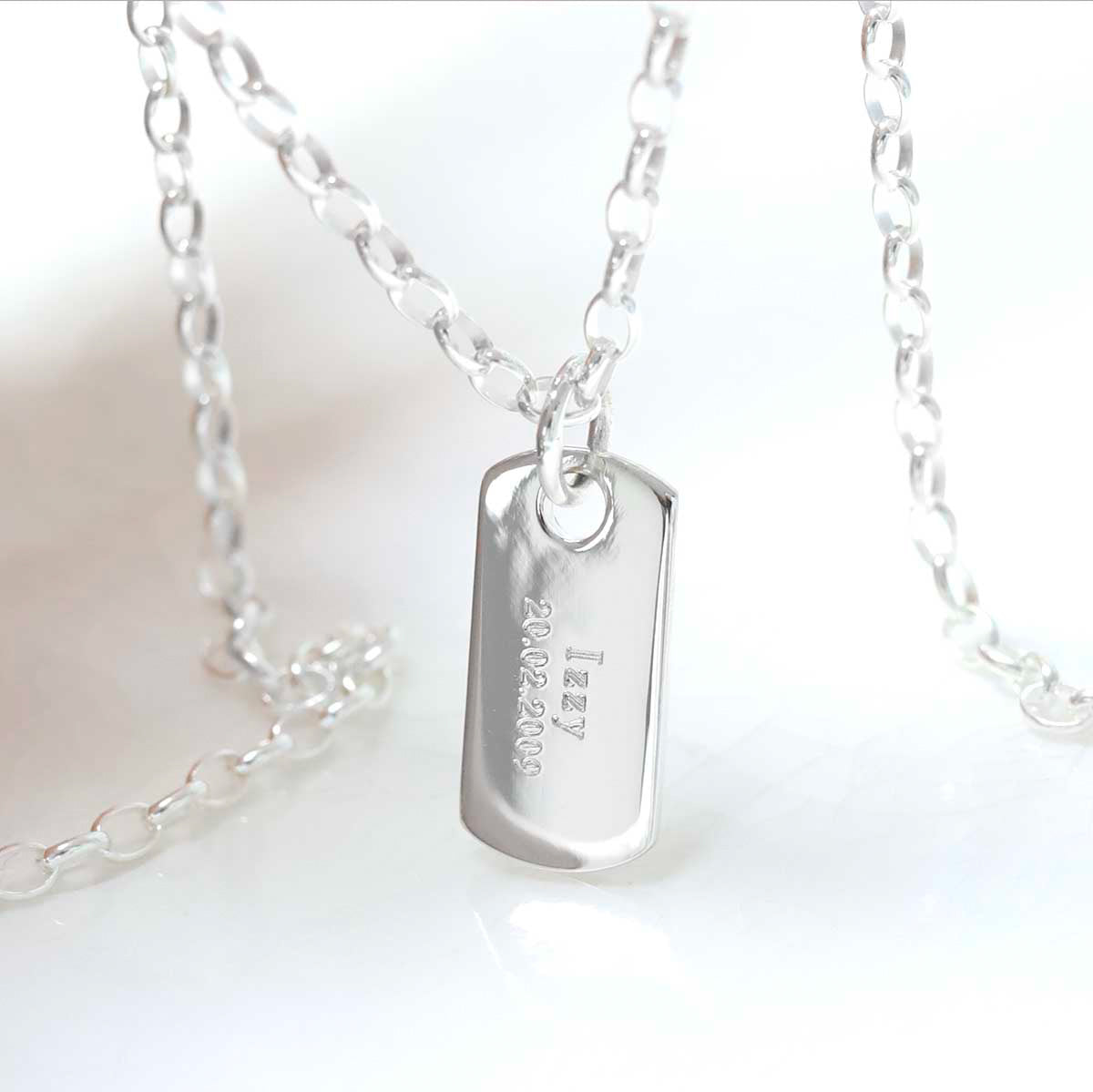 Sterling Silver Small Solid Dog Tag Necklace