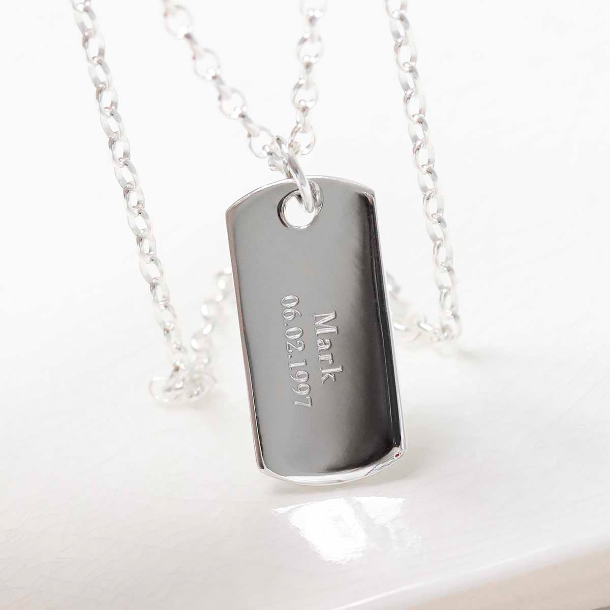 Sterling Silver Solid Dog Tag Necklace