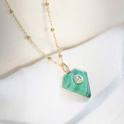 MM01_Sterling Silver Gold Plated Malachite and Blue Topaz Stone Set Gem Necklace_Satellite 2