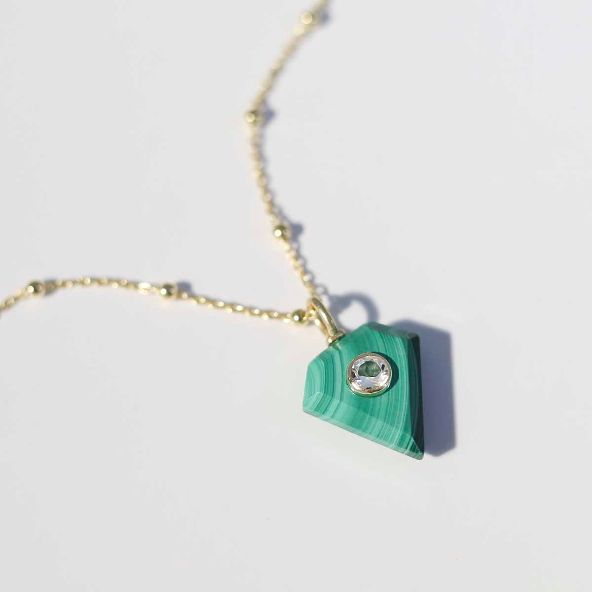 Sterling Silver Gold Plated Malachite and Blue Topaz Stone Set Gem Necklace
