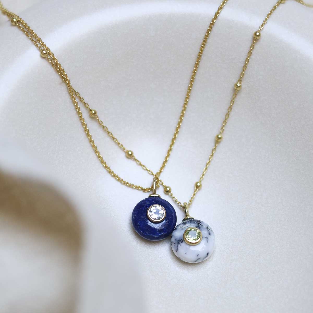 Sterling Silver Gold Plated Lapis and Blue Topaz Stone Set Gem Necklace