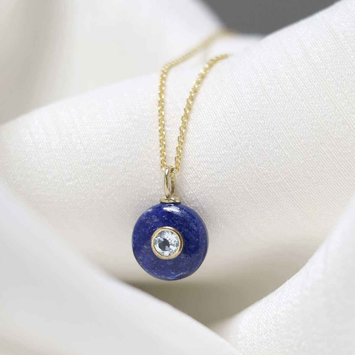 Sterling Silver Gold Plated Lapis and Blue Topaz Stone Set Gem Necklace